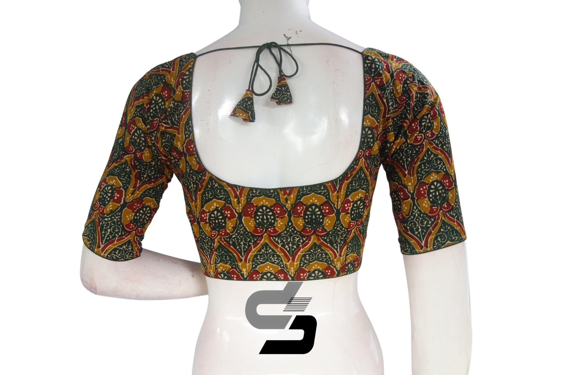 Dark Green Color Cotton Printed Readymade Saree Blouse - D3blouses