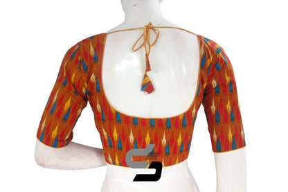 Terracotta Color Cotton Printed Readymade Saree Blouse - D3blouses