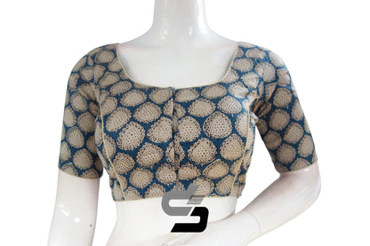 Blue Color Cotton Printed Readymade Saree Blouse - D3blouses