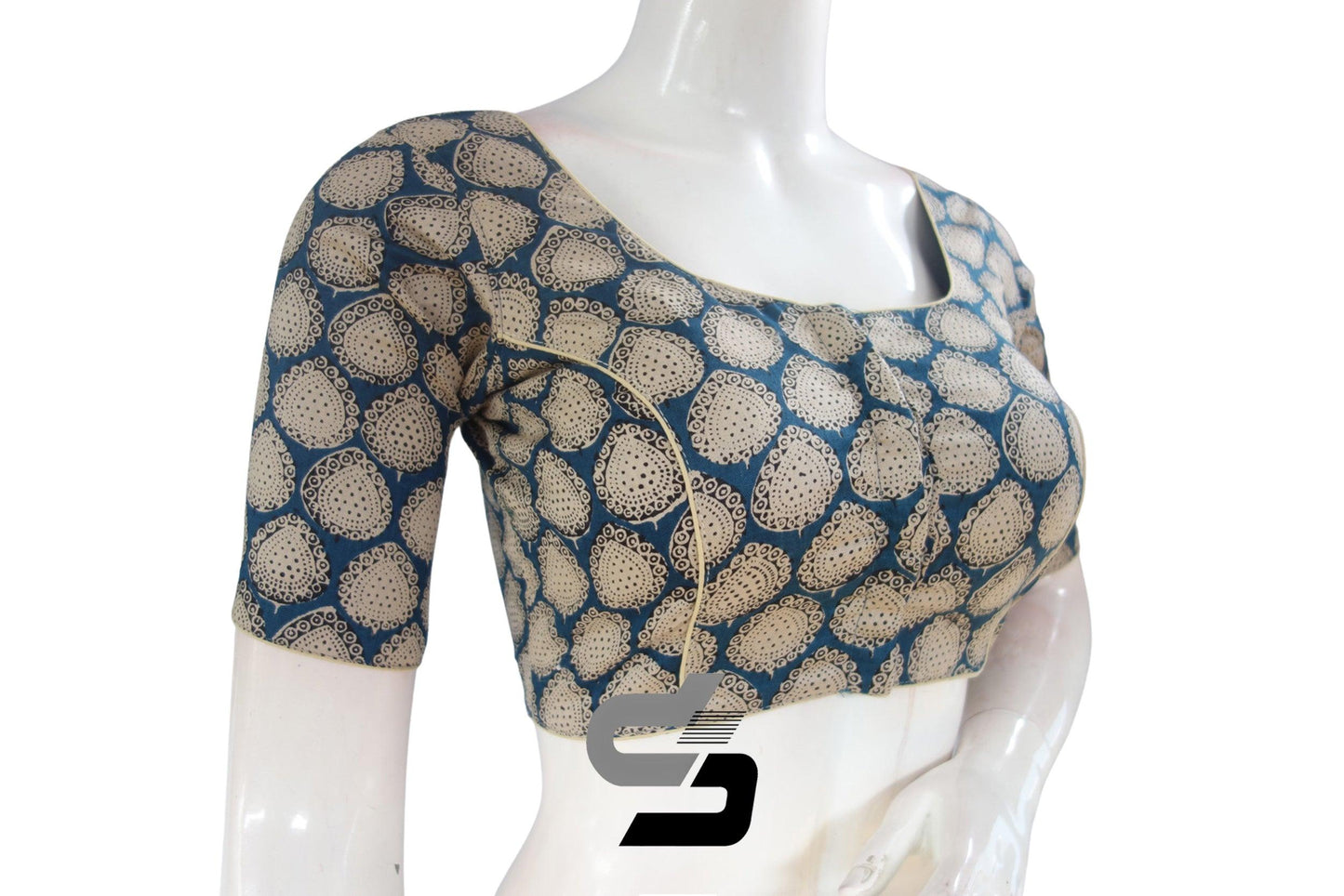 Blue Color Cotton Printed Readymade Saree Blouse - D3blouses