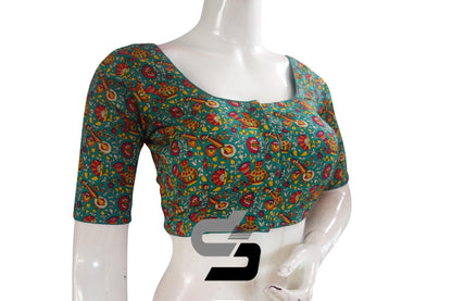 Teal Color Cotton Printed Readymade Saree Blouse - D3blouses