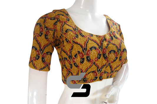 Mustard Yellow Color Cotton Printed Readymade Saree Blouse - D3blouses