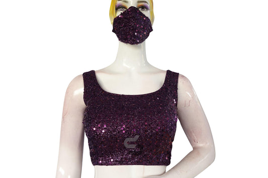 Purple Color Georgette Sequin Designer Readymade Saree Blouse. - D3blouses