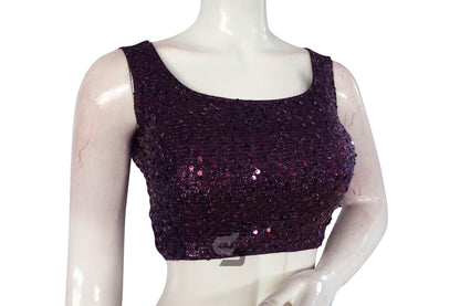 Purple Color Georgette Sequin Designer Readymade Saree Blouse. - D3blouses