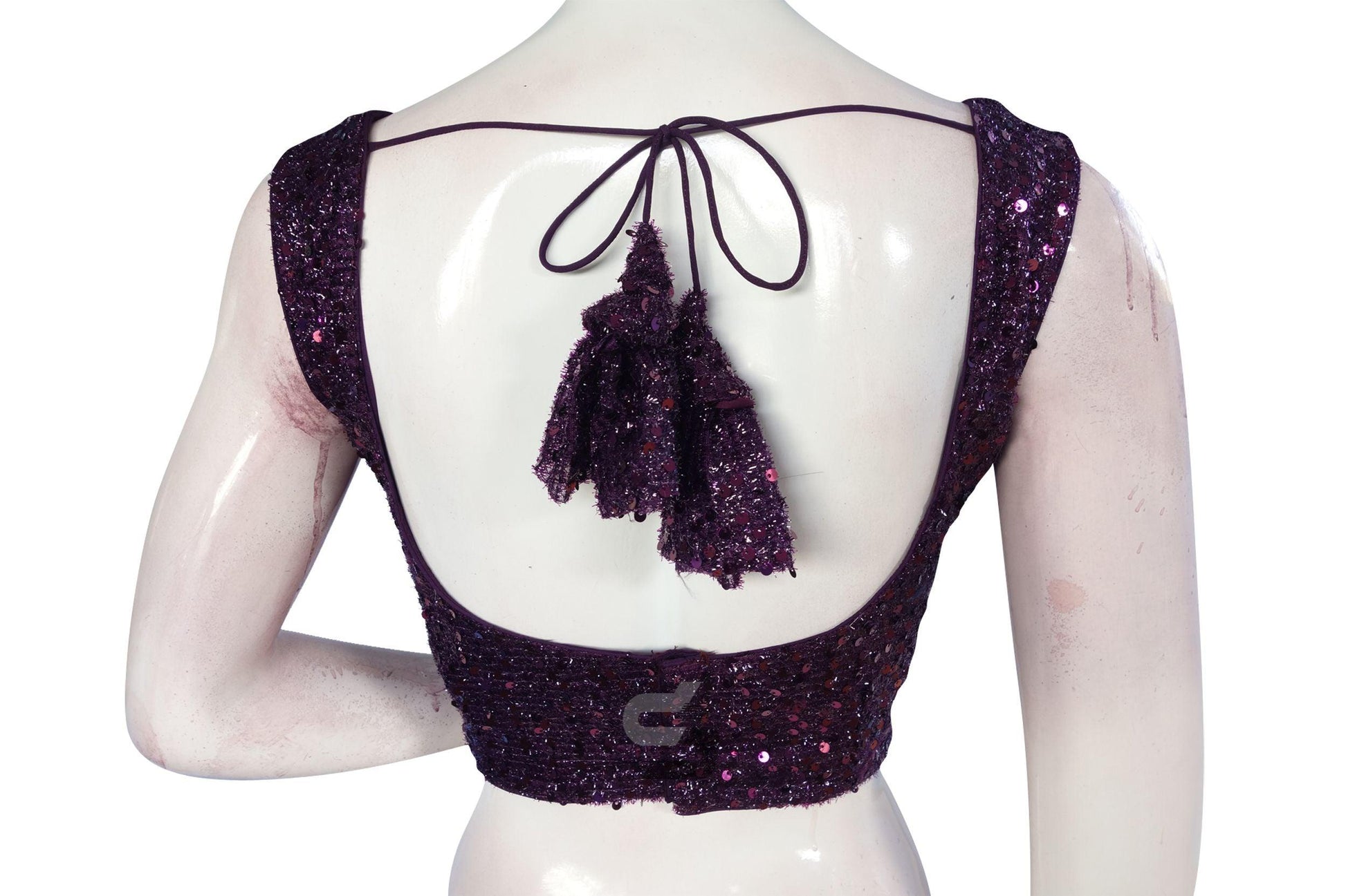 Purple Color Georgette Sequin Designer Readymade Saree Blouse. - D3blouses
