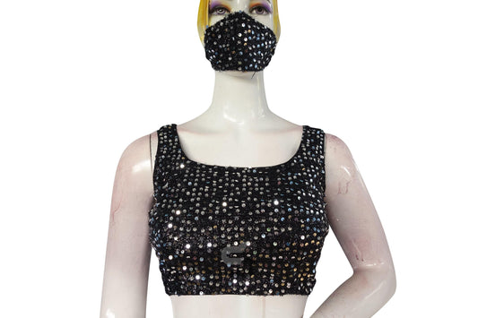 Black Color Georgette Sequin Designer Readymade Saree Blouse. - D3blouses