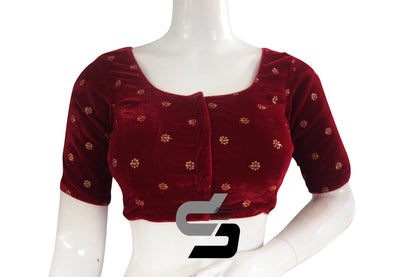 Maroon Color Velvet Floral Sequin Embroidery Readymade Blouse