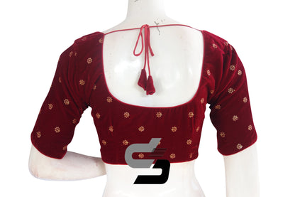 Maroon Color Velvet Floral Sequin Embroidery Readymade Blouse