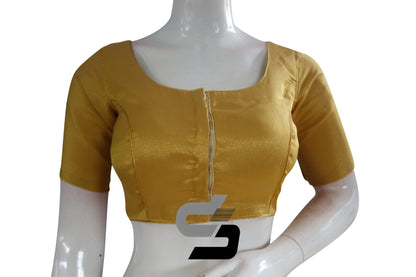 Golden Glow: Shine bright with this Plain Tissue Readymade Blouse Set featuring a matching mask. Effortlessly elegant for any occasion.
