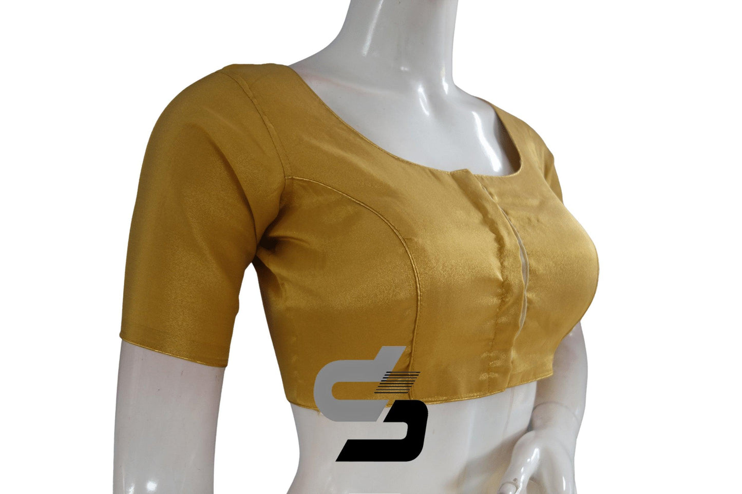 Gold Color Plain Tissue Readymade Blouses With Matching Mask - D3blouses