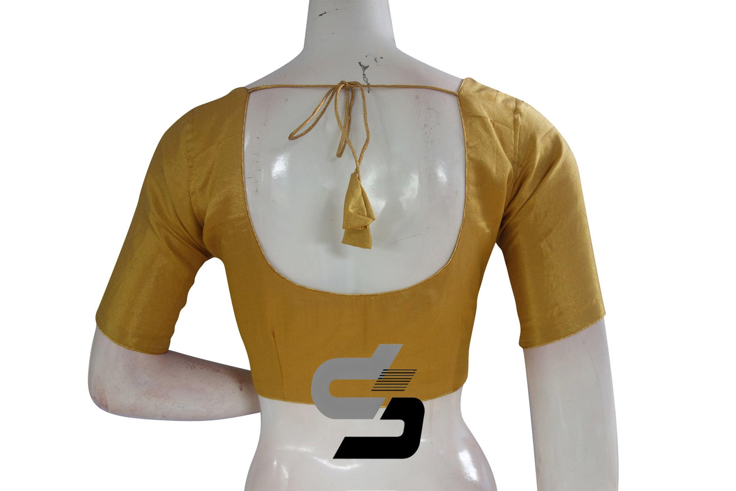 Gold Color Plain Tissue Readymade Blouses With Matching Mask - D3blouses