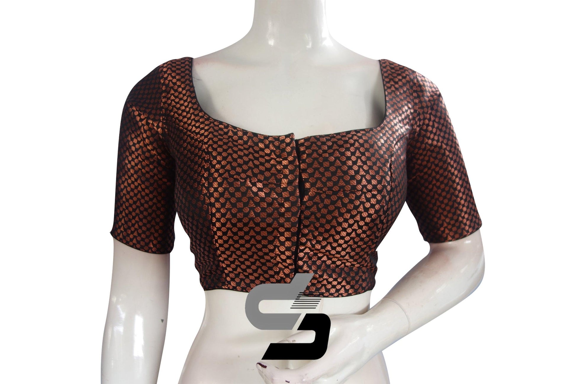 Black And Copper Mixed Brocade Silk Readymade Saree Blouse - D3blouses