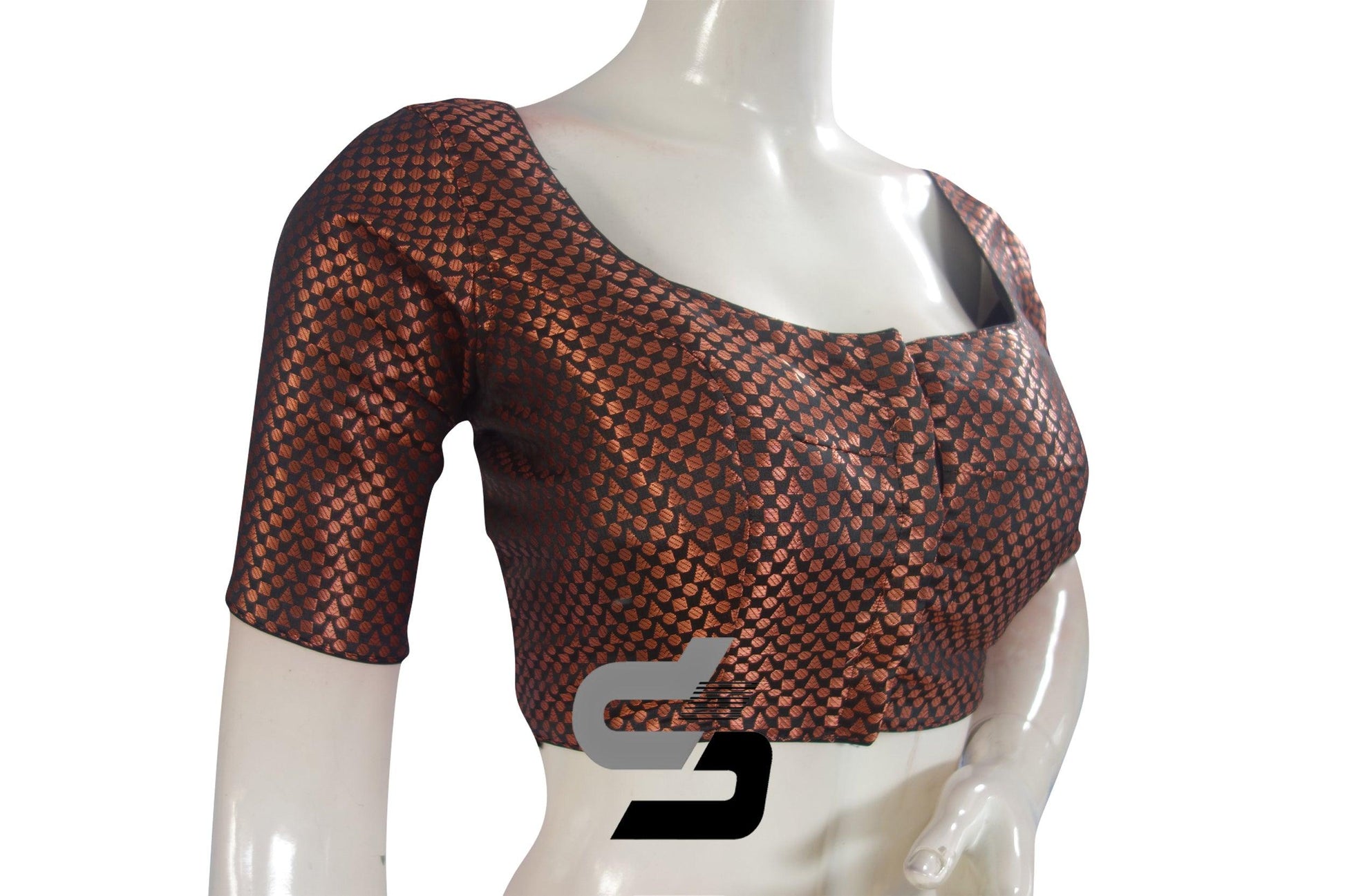Black And Copper Mixed Brocade Silk Readymade Saree Blouse - D3blouses