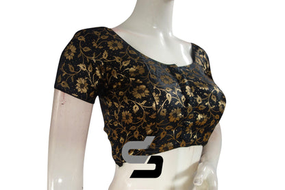 Black Color Premium Banaras Brocade Silk Readymade Saree Blouse - D3blouses