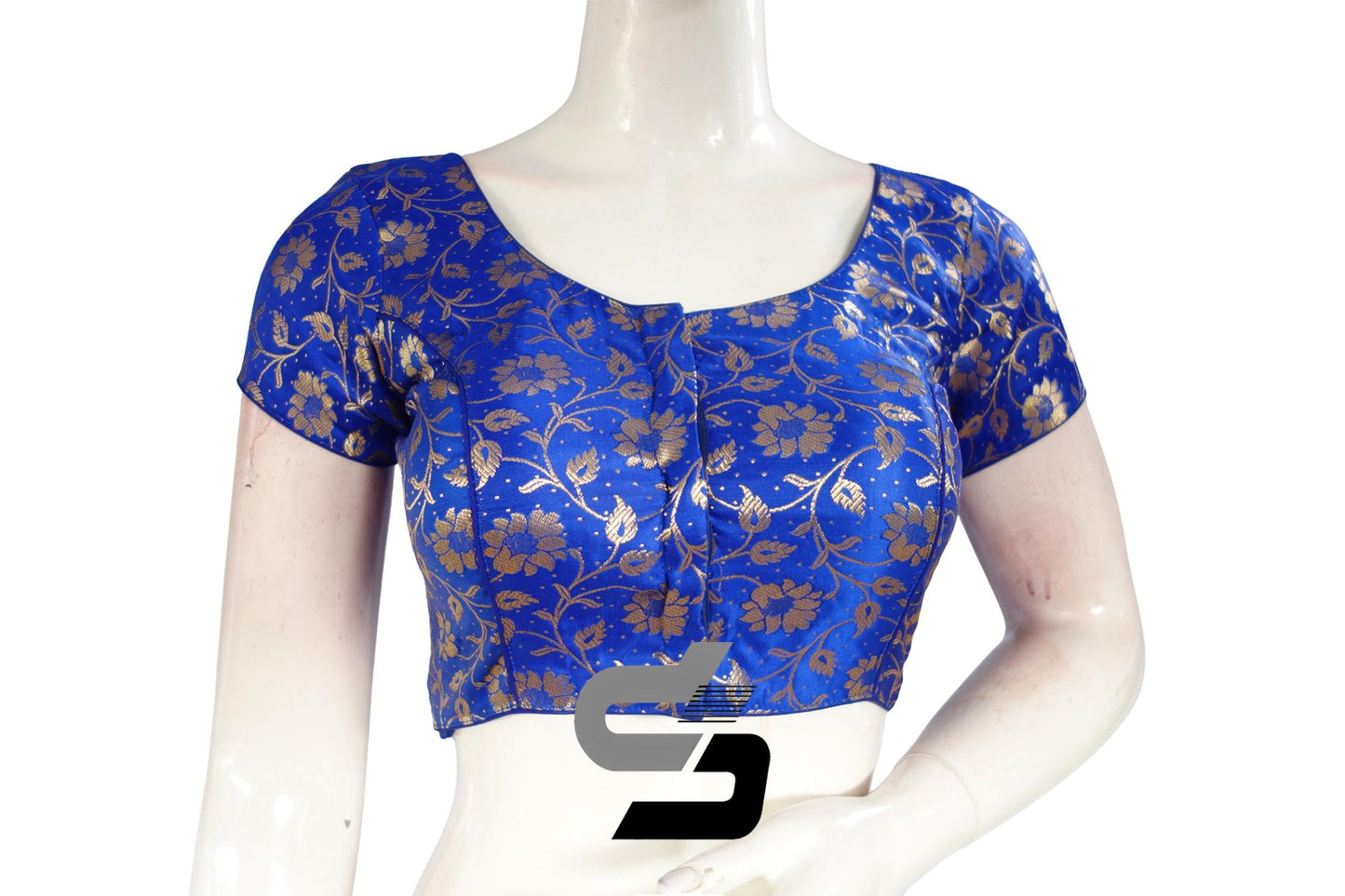 Royal Blue Color Premium Banaras Brocade Silk Readymade Saree Blouse - D3blouses