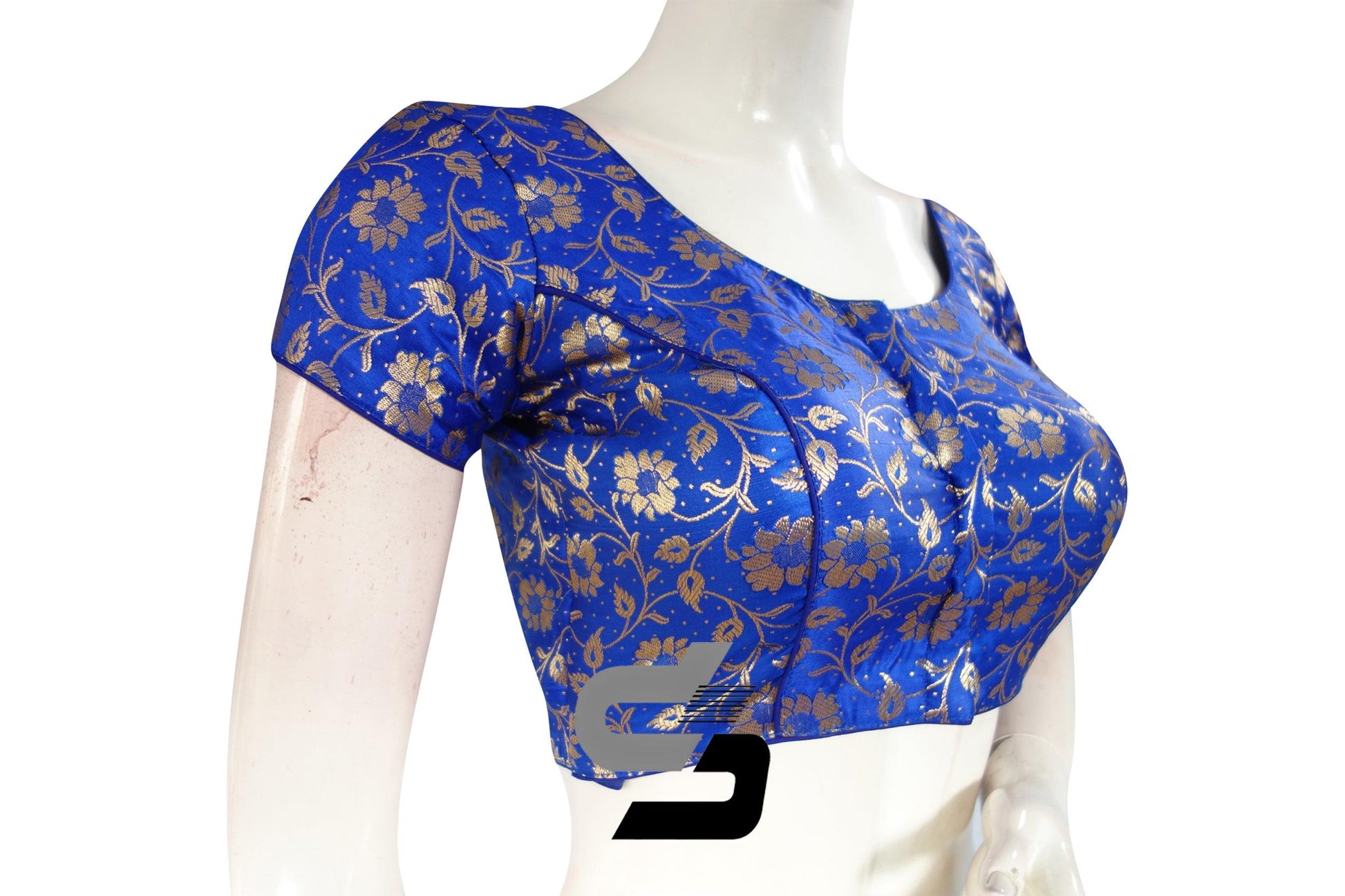 Royal Blue Color Premium Banaras Brocade Silk Readymade Saree Blouse - D3blouses