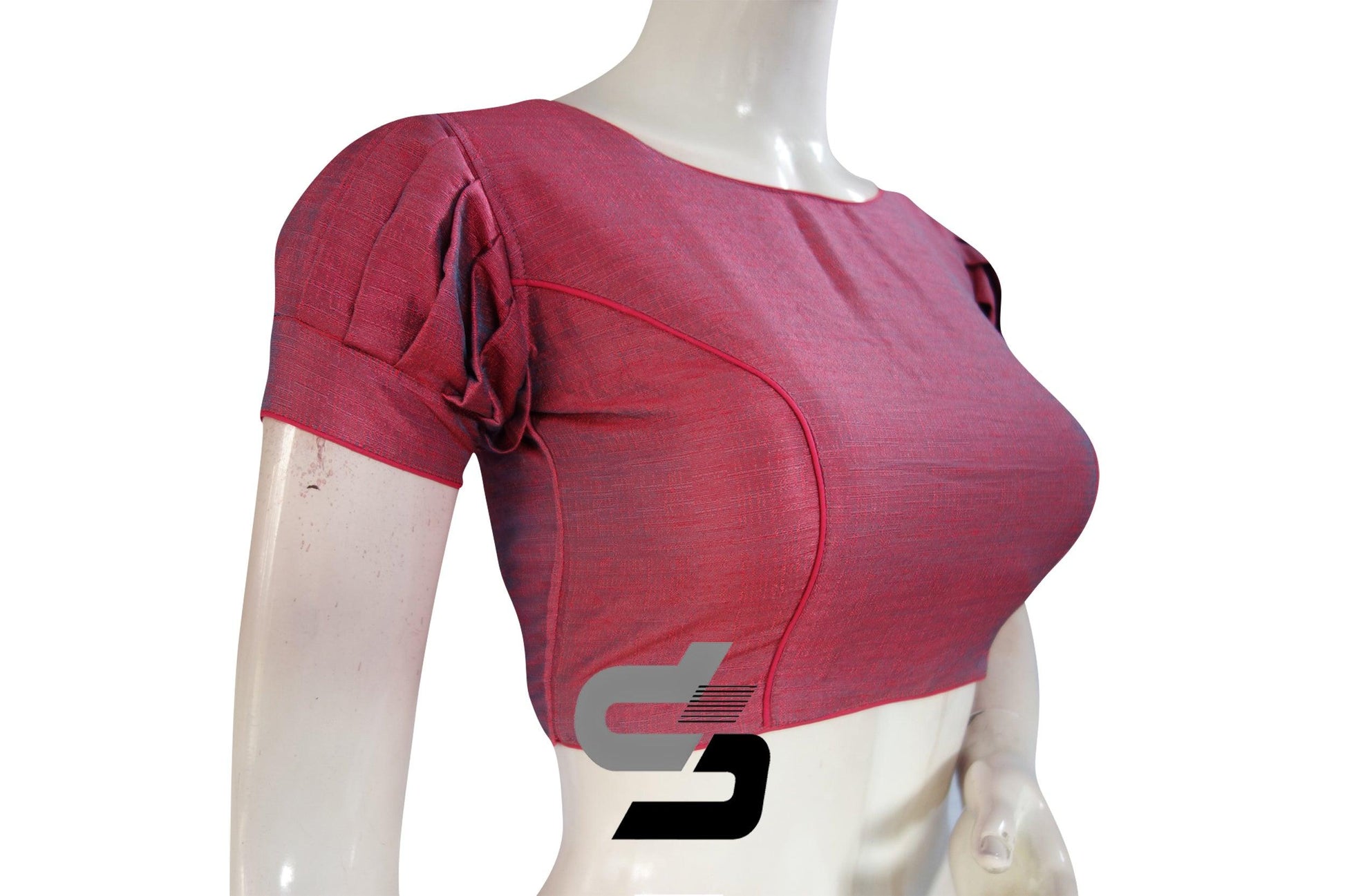 Pink Color Plain Silk Readymade Saree Blouse with Puff Sleeves - D3blouses