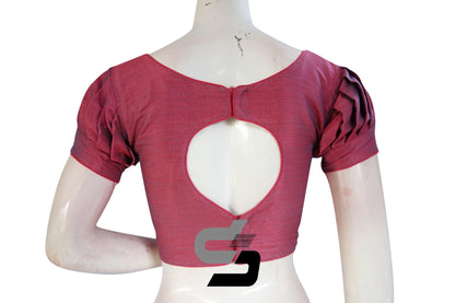 Pink Color Plain Silk Readymade Saree Blouse with Puff Sleeves - D3blouses