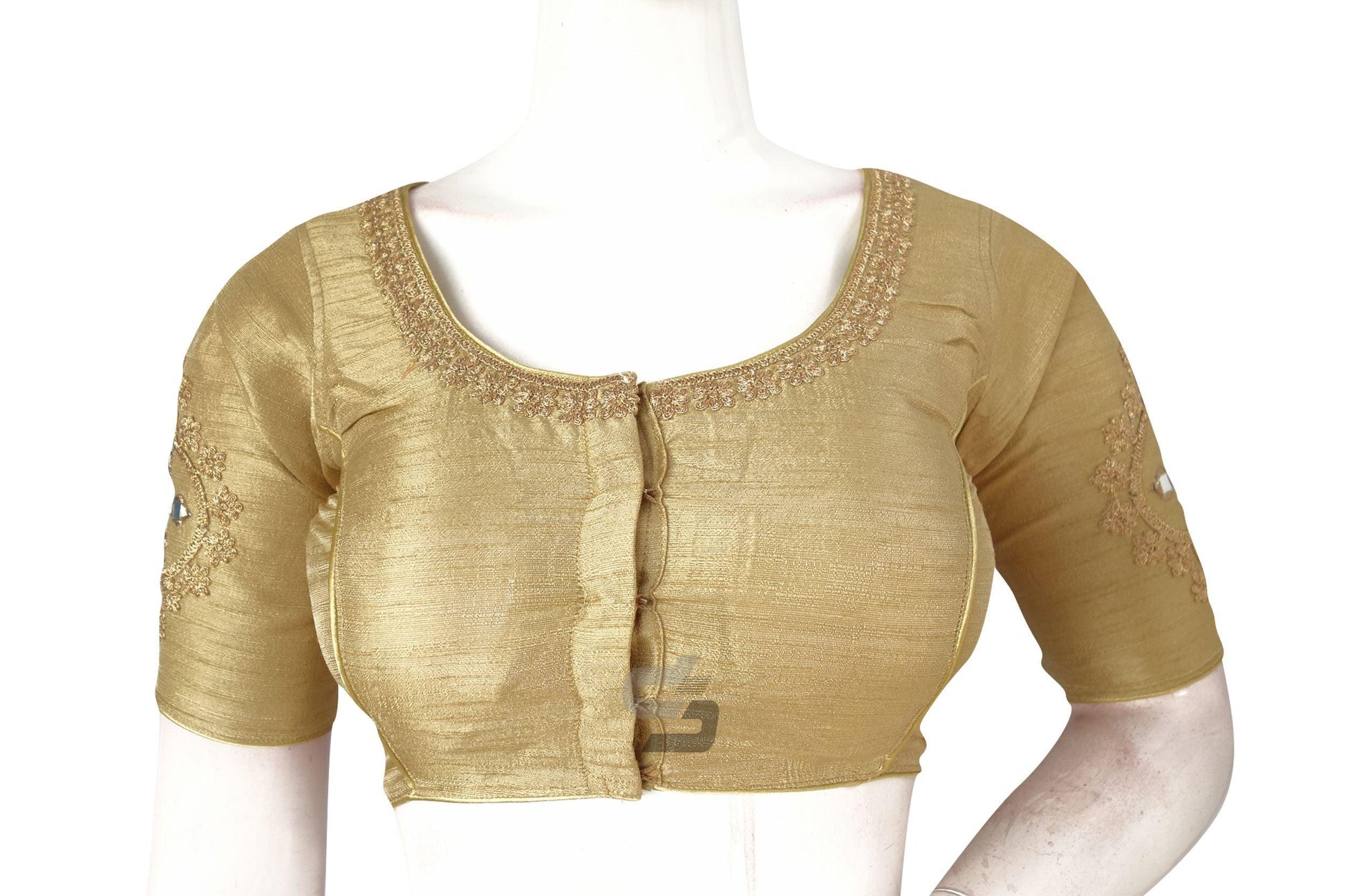 Gold Color Designer Embroidered High Neck Readymade Saree Blouse - D3blouses
