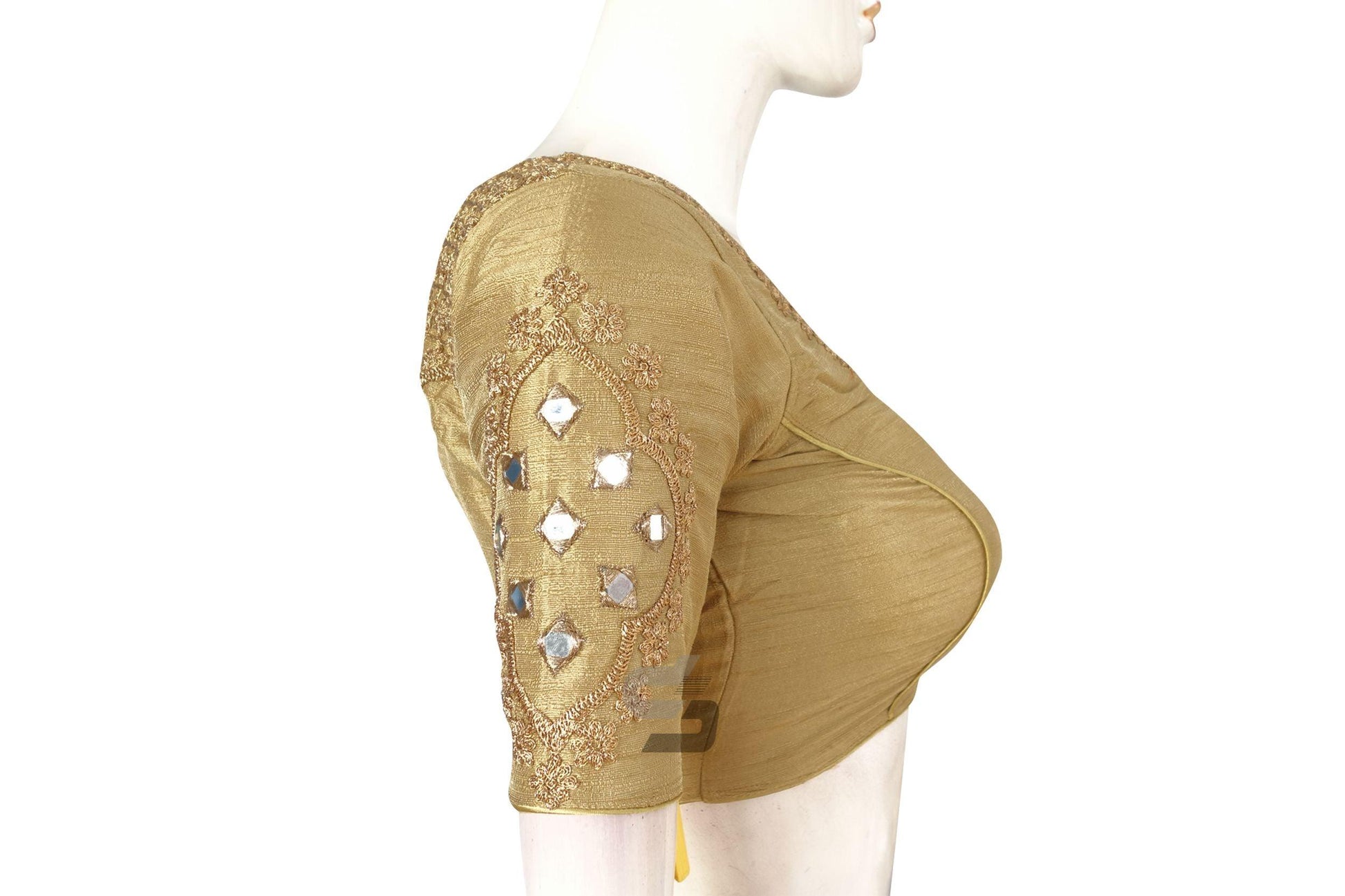 Gold Color Designer Embroidered High Neck Readymade Saree Blouse - D3blouses