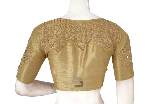 Gold Color Designer Embroidered High Neck Readymade Saree Blouse - D3blouses