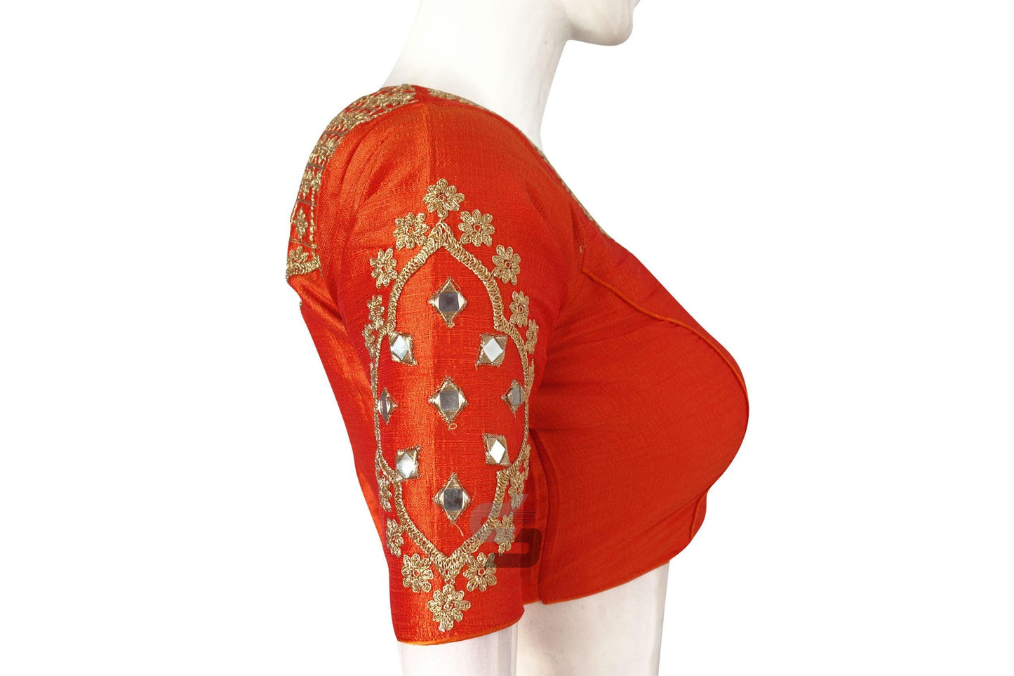 Orange Color Designer Embroidered High Neck Readymade Saree Blouse - D3blouses