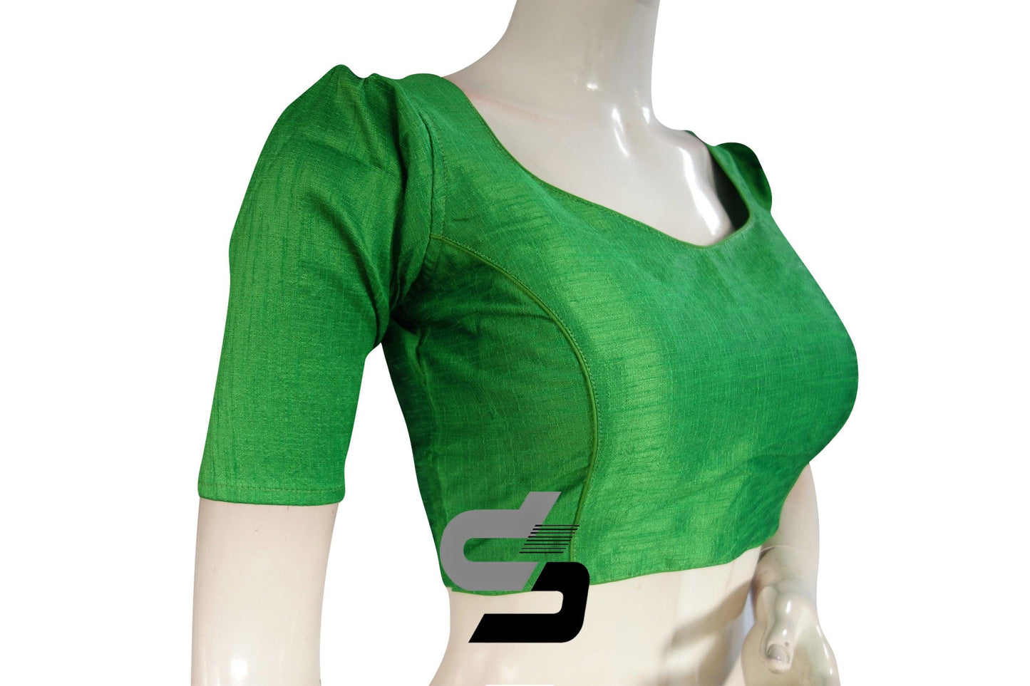 Green Color Plain Semi Silk Designer Readymade Saree Blouse with Retro Puff Sleeves - D3blouses