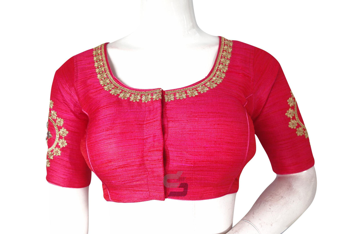 Pink Color Designer Embroidered High Neck Readymade Saree Blouse - D3blouses