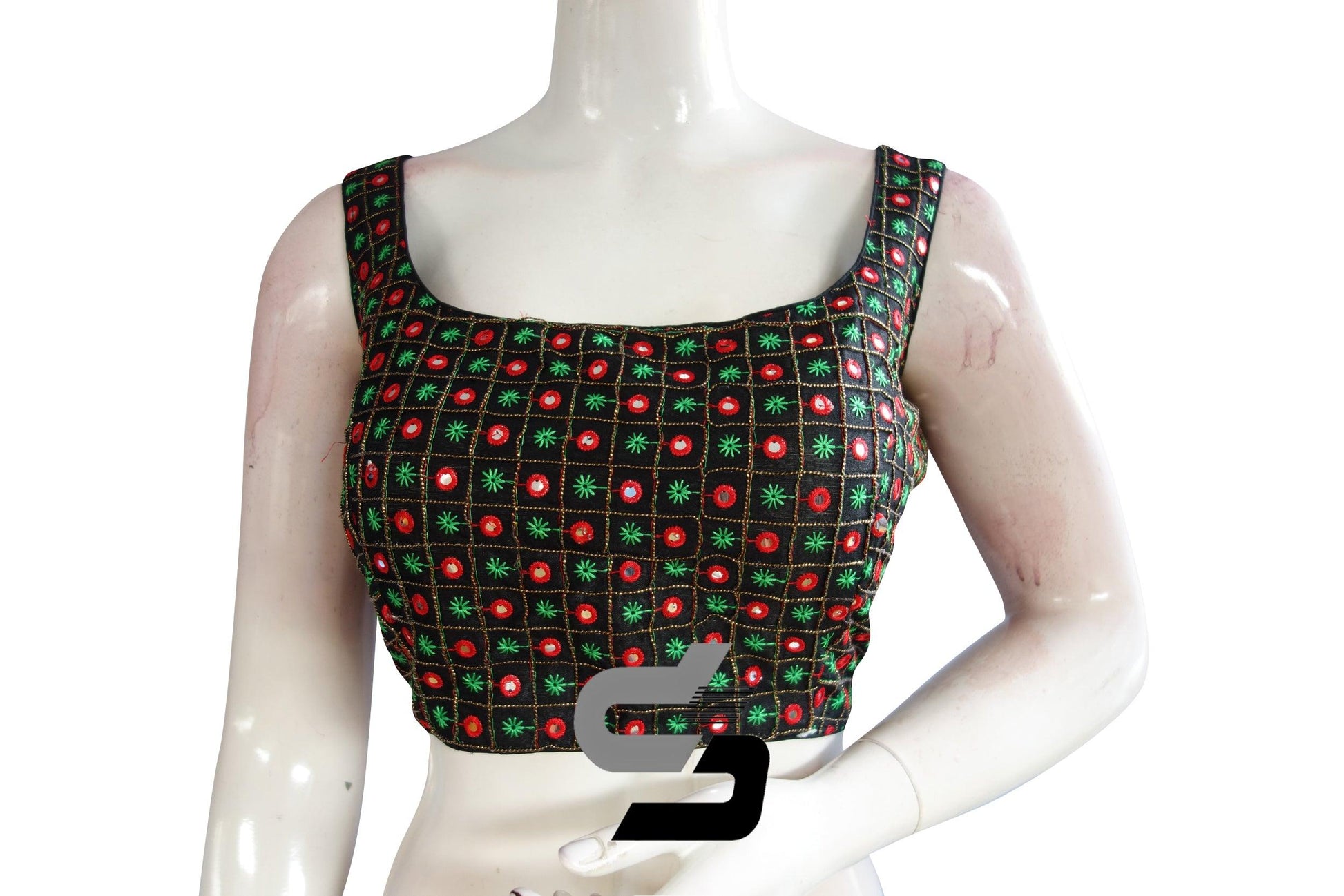 Black Color Designer Foil Mirror Embroidery Blouse With Tassels - D3blouses