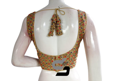 Gold Color Designer Foil Mirror Embroidery Blouse With Tassels - D3blouses