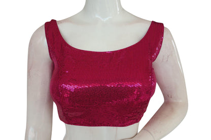 pink color designer sequin georgette indian saree readymade blouse
