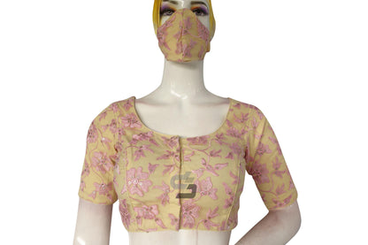 Pastel Yellow Color Netted Embroidery Designer Readymade Blouse - D3blouses