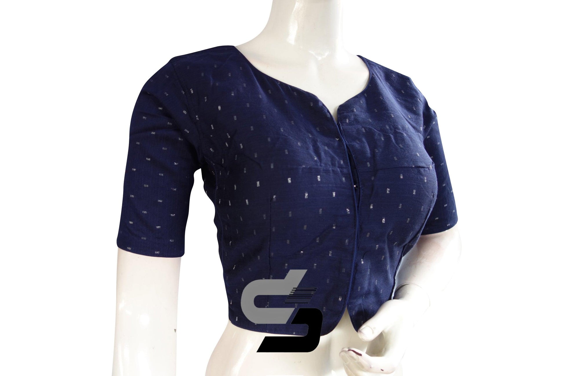 Navy Blue Color Semi Silk Designer Readymade Saree Blouse With Matching Mask - D3blouses