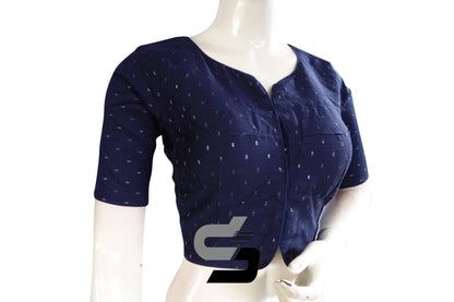 Navy Blue Color Semi Silk Designer Readymade Saree Blouse With Matching Mask - D3blouses