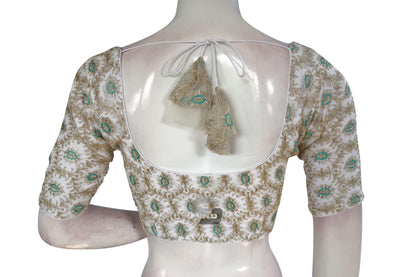 White Color Netted Embroidery Designer Readymade Blouse - D3blouses
