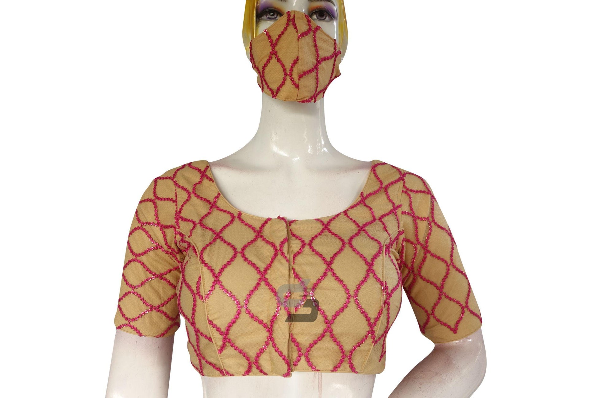 Beige Color Netted Embroidery Designer Readymade Blouse - D3blouses