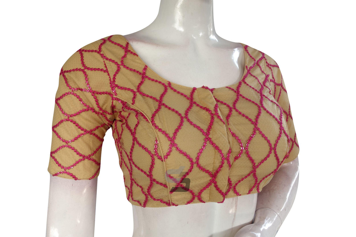 Beige Color Netted Embroidery Designer Readymade Blouse - D3blouses