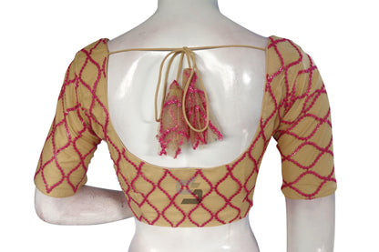 Beige Color Netted Embroidery Designer Readymade Blouse - D3blouses