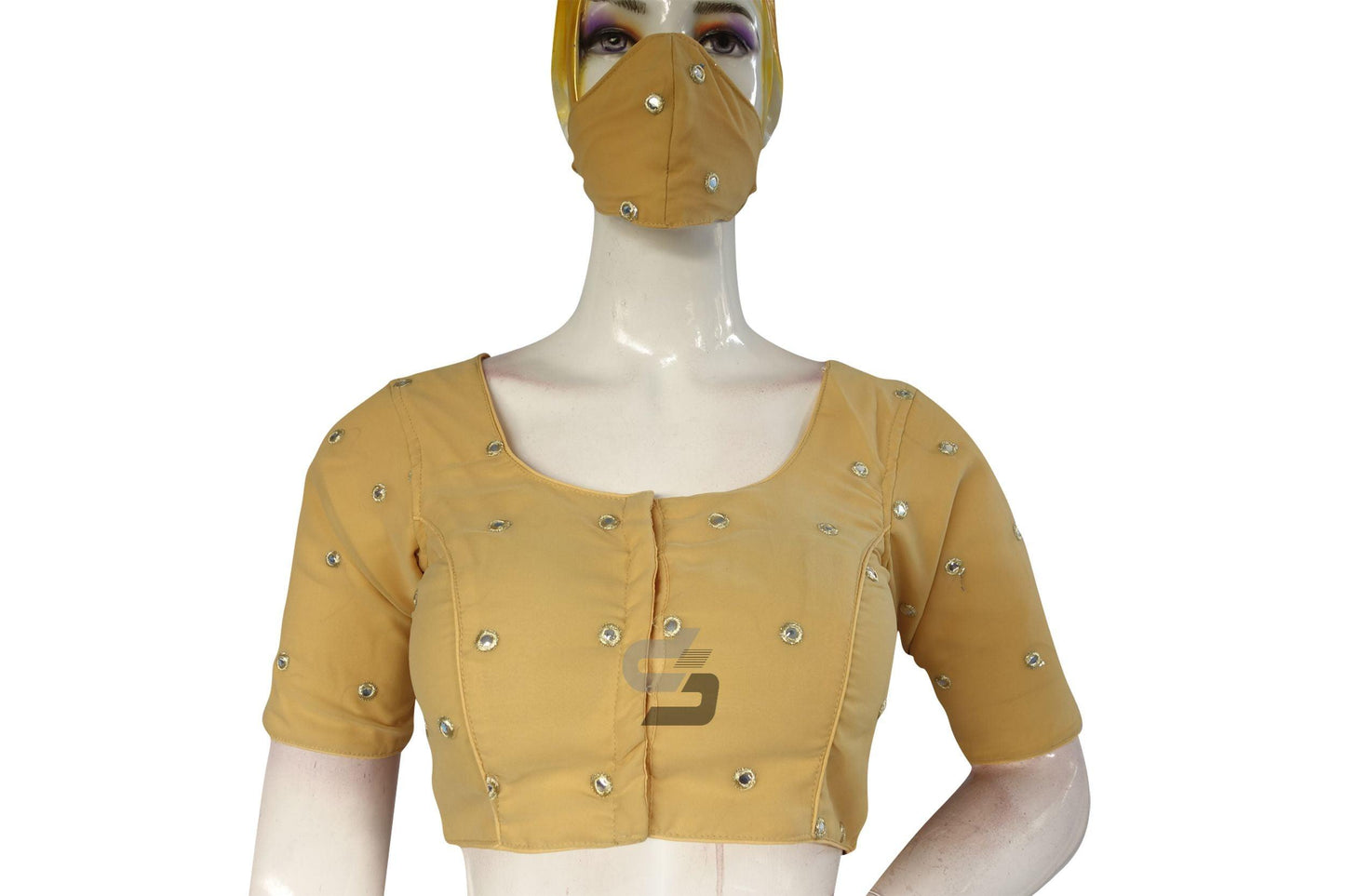 Mustard Color Netted Embroidery Designer Readymade Blouse - D3blouses