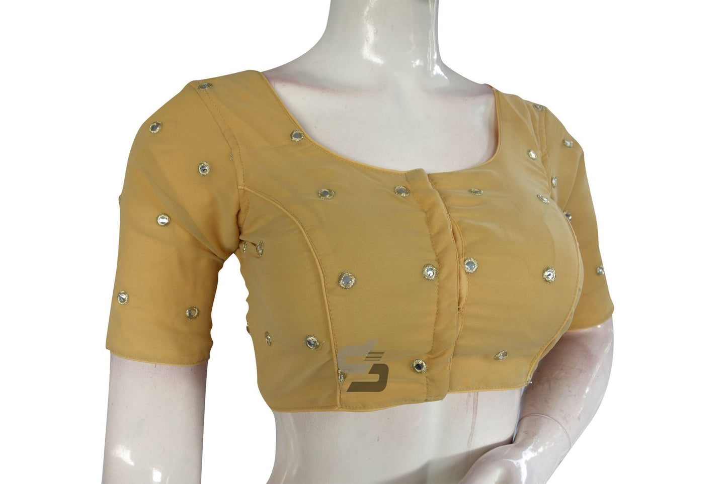 Mustard Color Netted Embroidery Designer Readymade Blouse - D3blouses