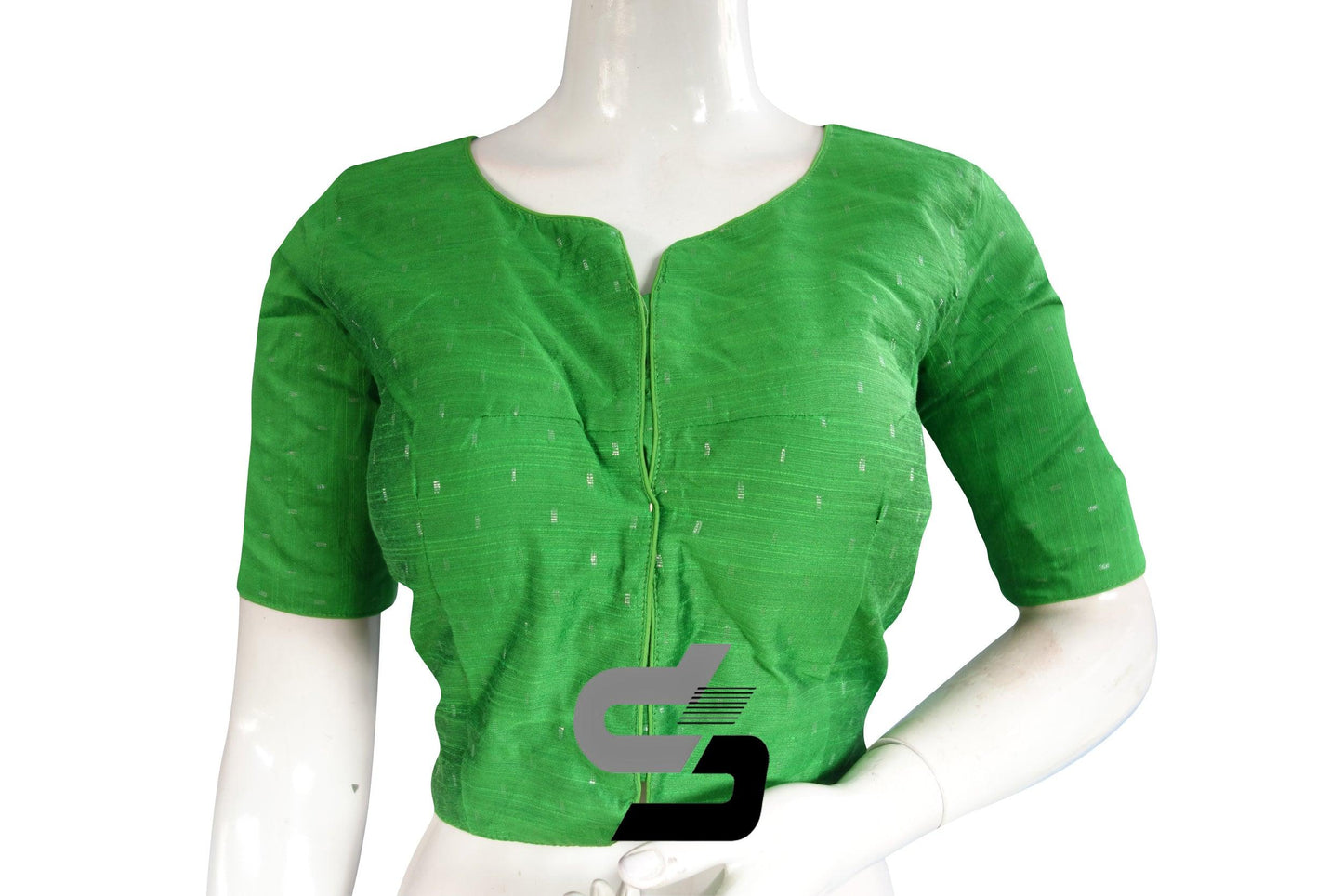 Green Color Semi Silk Designer Readymade Saree Blouse With Matching Mask - D3blouses