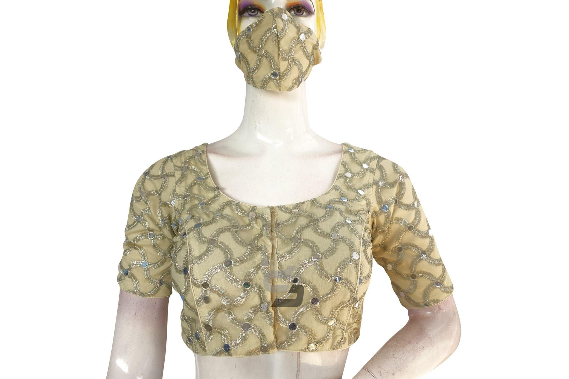 Beige Color Netted Embroidery Designer Readymade Blouse - D3blouses