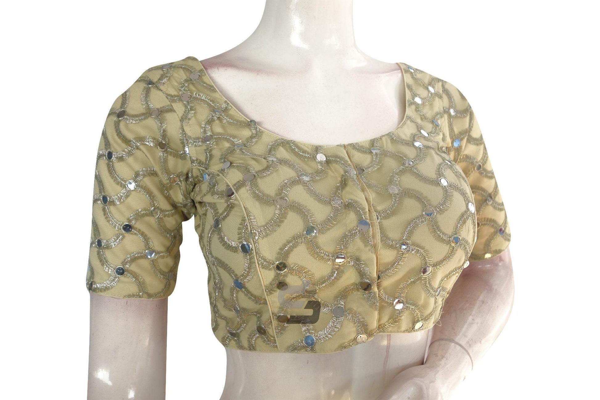 Beige Color Netted Embroidery Designer Readymade Blouse - D3blouses