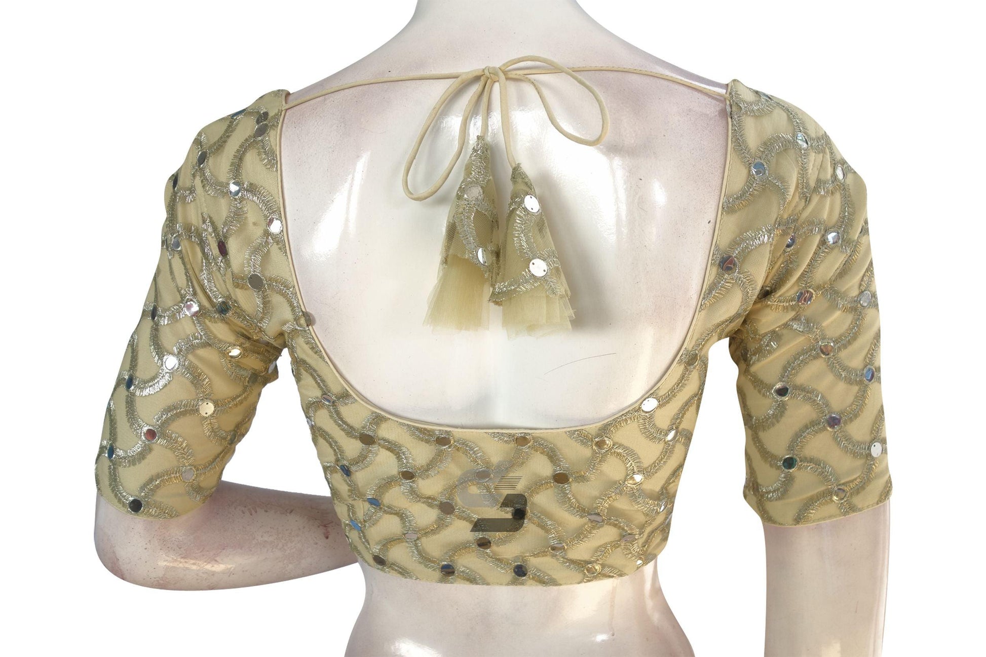 Beige Color Netted Embroidery Designer Readymade Blouse - D3blouses