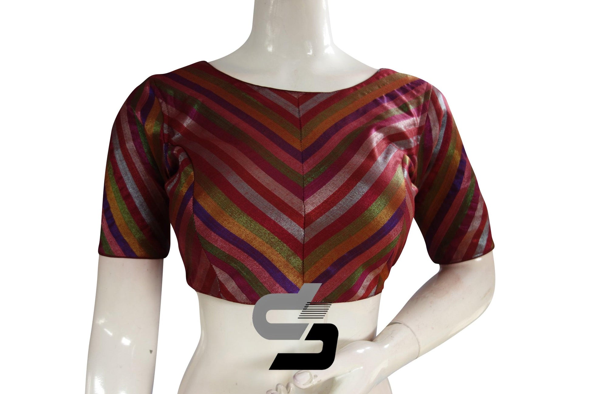 Multi Color Tissue Silk Boat Neck Readymade Saree Blouse - D3blouses