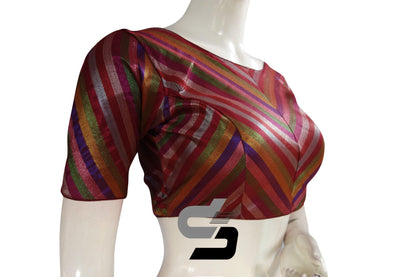 Multi Color Tissue Silk Boat Neck Readymade Saree Blouse - D3blouses