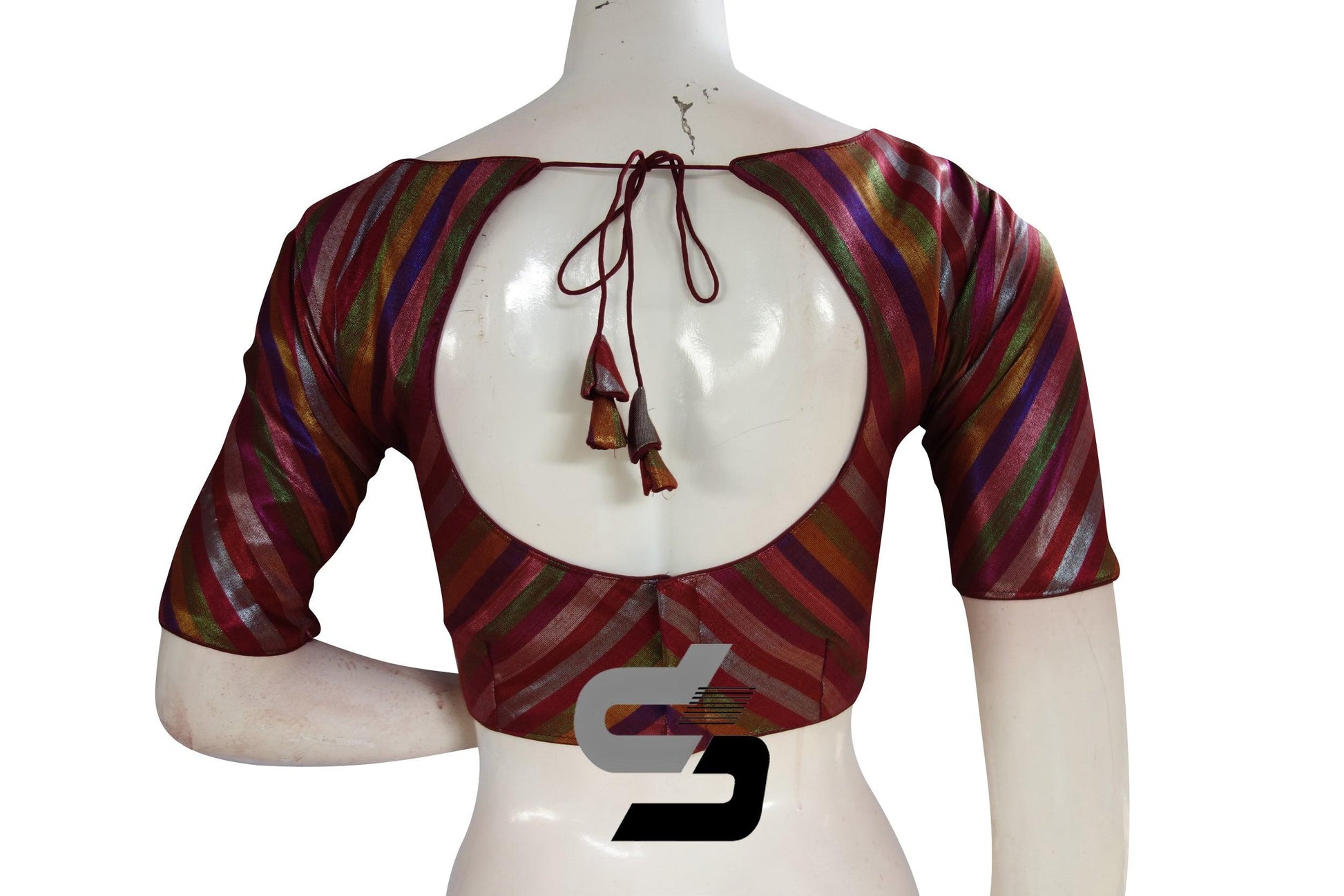 Multi Color Tissue Silk Boat Neck Readymade Saree Blouse - D3blouses