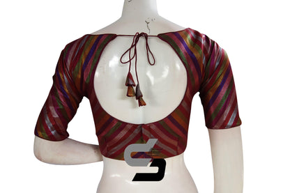 Multi Color Tissue Silk Boat Neck Readymade Saree Blouse - D3blouses