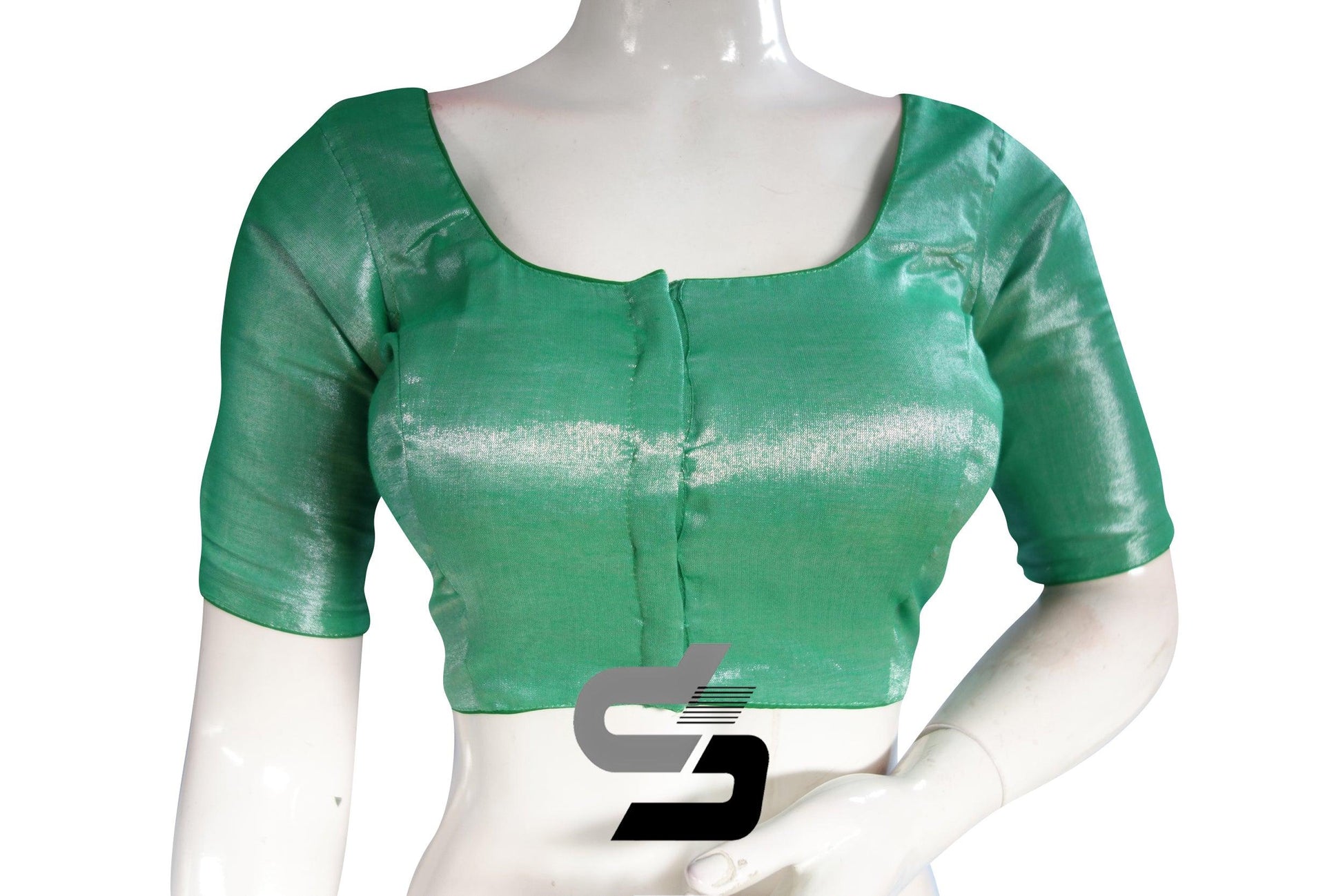 Pastel Green Color Plain Tissue Readymade Blouses With Matching Mask - D3blouses