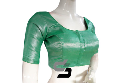 Pastel Green Color Plain Tissue Readymade Blouses With Matching Mask - D3blouses